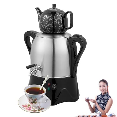 QINPI Tetera Turca Eléctrica De Acero Inoxidable De 2000 W con Doble Hervidor E Infusor, Tetera De Acero Inoxidable De 3 L Y Tetera De Cerámica De 1 L con Función De Mantenimiento del Calor