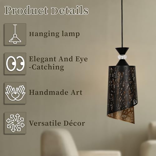 Image of Groeien Pack of 2 | Black Finish Metal Crystal Hanging Pendant Ceiling Lamp Fixture | Chandelier for Home, Indoor, Outdoor,Living Room, Bedroom(Bulb not Included) (Sprial Bloom, 2)