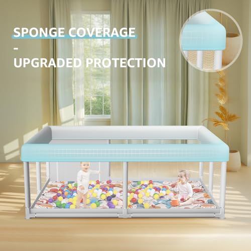 Image of Baby Playpen with Mat 65 x 50 Inch, PlayPen for Babies and Toddlers, Sturdy Safety Play Yard for Indoor & Outdoor with Zipper Gates