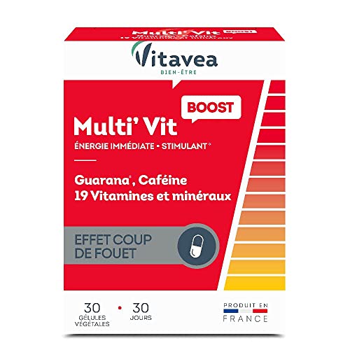 Vitavea - Multi'Vit BOOST - Complément Alimentaire Energie - Stimulant, Effet coup de fouet - Caféine, Guarana, Vitamine C, Magnésium, Vitamine D, Zinc - 30 gélules - Cure 1 mois - Fabriqué en France Cover