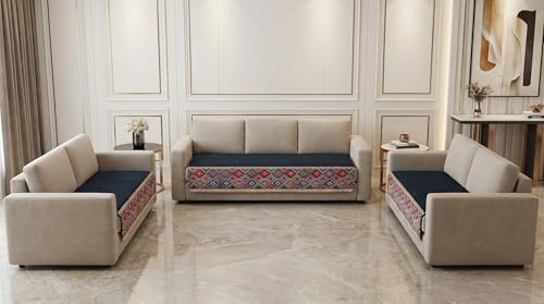 Image of Velvet Quilted Sofa Cover Mat Seat & Back, 3+2+2 Set, Total L161in H32in (3+2+2), Black Color,Anti Skid Backing, 6in Hanging Strap Design, Washable Soft, A, Style -Black-S322
