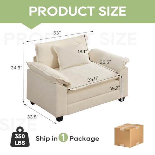 Image of Oprisen Modular Sectional Sofa, Comfy Cloud Couch Sectional Sofa, Chenille Sofa Sleeper Deep Seat Sofa with Throw Pillows for Living Room (Beige White, 53 inch- Single Seat)