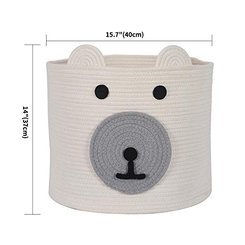 Infibay Toy Storage Basket With Cute Bear Design, Baby Clothes Hamper With Handles, Bear Basket For Toys, Baby Toys Basket, Rope Basket For Nursery, 16”(D) X 14”(H) #TOP3