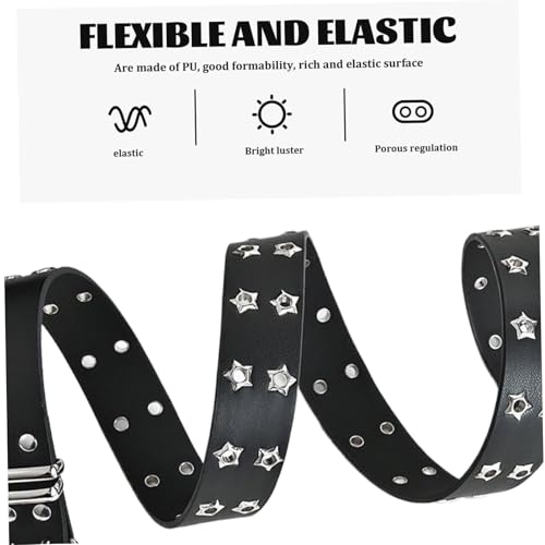 Y2k Belt Goth Belt Gothic Star Rivet Double Needle Buckle PU Leather Men's and Women's Jeans Fashion Thin Belts for Women ' Belts Fashion Accessories BlackY2k3