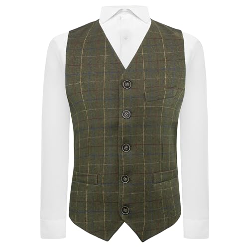 Gilet en tweed pour homme Heritage Check vert costume ajusté chic