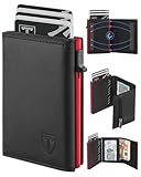 TEEHON Geldbörse Herren - Magnetischer Slim Wallet mit Münzfach & RFID Schutz & ID-Fenster - Leder Portmonee Geldbeutel kartenetui für Karten - kreditkartenetui Männer Klein - Kartenhalter (Rot)