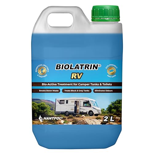 BIOLATRIN - Microbiologische vloeistof - Watertankreiniger voor campers - voor zwarte en grijze tanks - Verwijdert onaangename geuren uit douches, wastafels en afvoeren in campers - 2 L