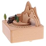 Homyl Holz Spieluhr Spieldose mit Musik Eisenbahn/Riesenrad/Windmühle/Karussell/Gebäude Musik Box Spielzeug - A