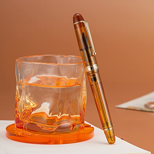 Asvine V126 Vacuum Filling Fountain Pen Medium Nib, Transparent Brown Acrylic, Large-Capacity With Gift Case #TOP6