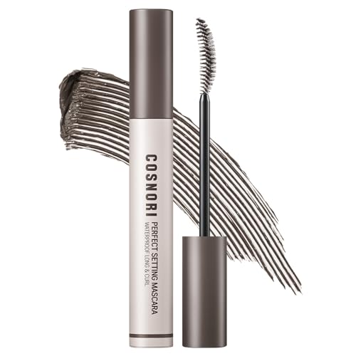 COSNORI Perfect Setting Waterproof Mascara Long&Curl 02 Cozy Brown – Long Lasting Smudge - Brown Mascara - Soft Definition for Blue & Green Eyes - K Beauty - 0.23fl oz (7ml)