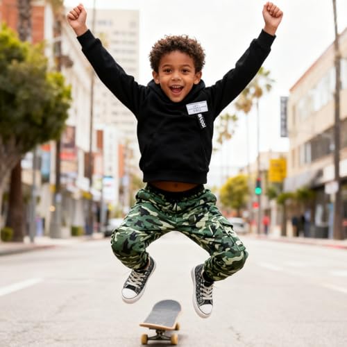 Image of Boys 2 Piece Outfits Long Sleeve Hooded Sweatshirt Top Camouflage Sweatpants Fall Winter Clothing Set 5-10T