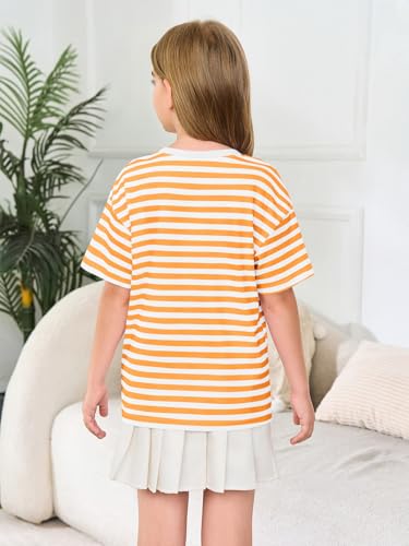 Image of Haloumoning Girls Striped Short Sleeve T Shirts Kids Summer Oversized Tops Casual Crewneck Tees 5-14 Years