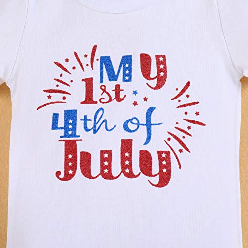 My 1St 4Th Of July Baby Girl Outfit Star Striped Romper Ruffle Tutu Skirt Sequins Headband Leg Warmers Birthday Dress Independence Day Patriotic Party Clothes 4Pcs Set 002 White + Blue 0-3 Months #TOP2
