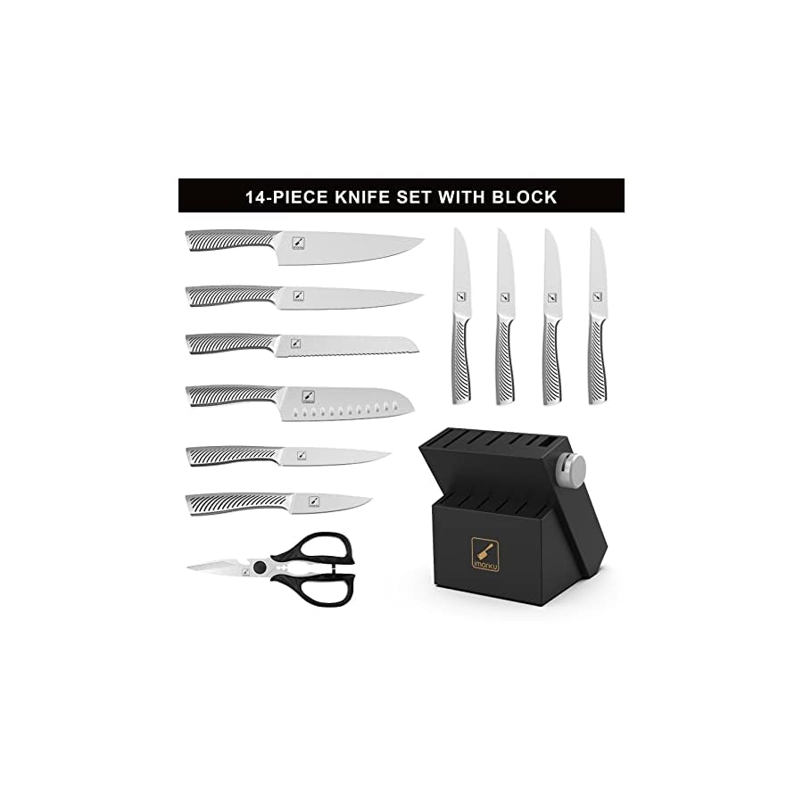 imarku Knife Set - Knife Sets for Kitchen with Block, 14PCS High Carbon Stainless Steel Kitchen Knife Set, Dishwasher Safe Knife Block Set with Ergonomic Handle, Christmas Gifts for Men and Women
