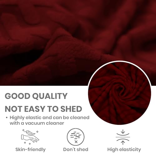 Image of Lukzer 1 Seater Jacquard Sofa Cover with 360 Frill Skirt - Pastel Deep Maroon Grid Maze | 240 GSM Stretchable Anti-Slip Fully Covered Universal Couch Cover for Living Room (90-140CM /SC-109-01F)