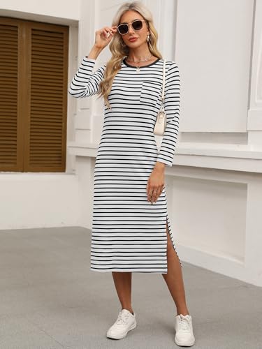 Image of ANRABESS Women Fall Long Sleeve Midi T Shirt Dresses with Pockets