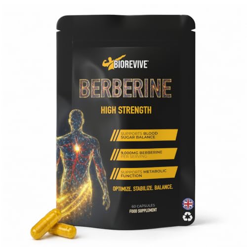 Biorevive Berberine Supplement High Strength 9000mg Equivalent per Serving Berberine HCL and 98% Berberis Aristata Extract Vegan Capsules for Metabolism Support 60 Capsules