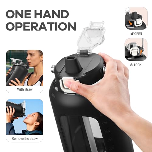 Image of WINSA 84 oz Glass Water Bottle with Straw, 2.5 Liter, Black | Gallon Drinking Bottle with Handle, Large Glass Water Jug, Silicone Sleeve for Gym Sports, Wide Mouth