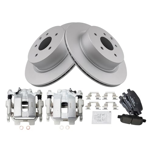 Image of TRQ Rear Brake Pad and Rotor Set Ceramic Coated Rotors Calipers Compatible with 2011-2012 Infiniti G25 2011-2013 G37 2015 Q40 2010-2017 Nissan 370Z