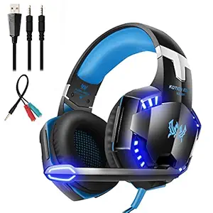 Mengshen Wired 3.5mm Gaming Headset Compatible with PC, PS4, PS5, Laptop, Xbox One, Mac, iPad, Switch Games Over Ear Flexible Microphone with Mic Volume Control (Blue)