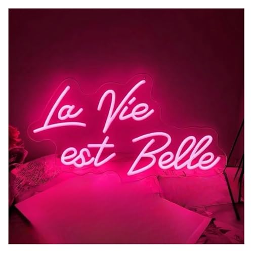 lámpara de neón Lámpara de neón ambiental relajante 'La vida es bella' para compromisos, bodas, fiestas cumpleaños y restaurantes(A)