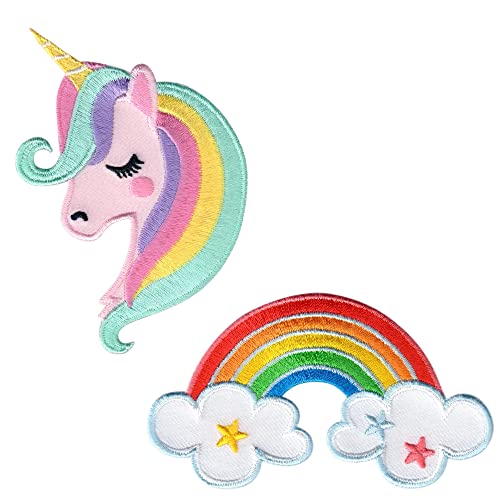 PatchMommy Unicornio y Arcoiris Parche Termoadhesivo Parche Bordado para Ropa - Set 2 Piezas