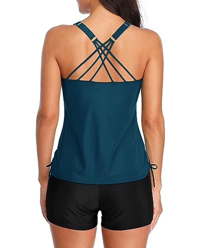 Image of Tempt Me Two Piece Tankini Swimsuits for Women Tummy Control Bathing Suit with Shorts Athletic Swimwear