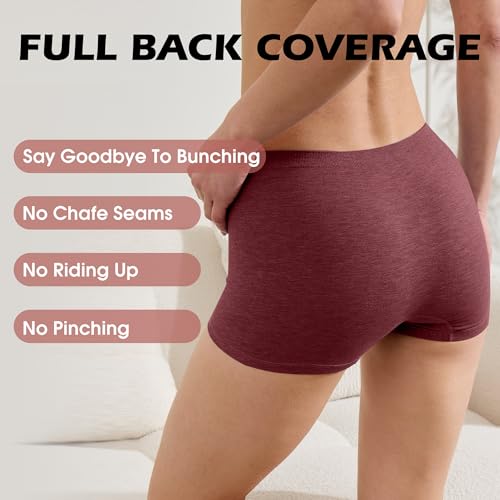 Image of BAMBOO COOL Womens BoyShorts Underwear Seamless Boxer Briefs Mid Rise Full Coverage Breathable Stretch Ladies Panties 5 Pack