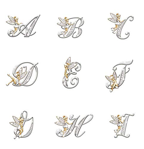 Youyuzu Initial Letter Brooch Pins Rhinestone Crystal Elf Angel Collar Pins Brooches For Girls Women Accessories #TOP3