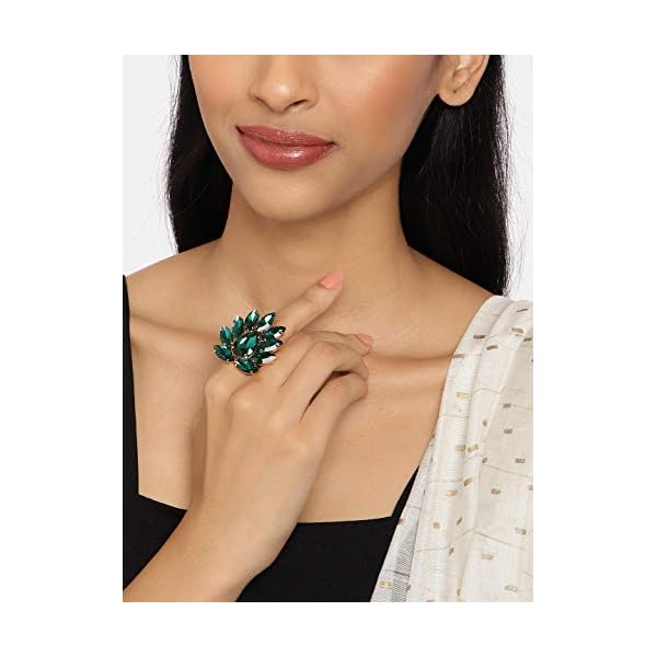 ZAVERI PEARLS Green Crystal Shine Stones Party Bling Contemporary Adjustable Finger Ring For Women-ZPFK10013 - Image 4
