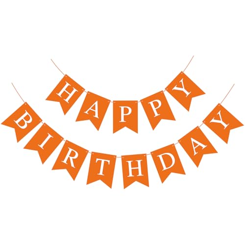 Image of Orange Happy Birthday Banner Birthday Sign for Backdrop Happy Birthday Party Decorations for Kids Women Orange Tea Party Room Decor Bunting Banner Garland Birthday Party Supplies