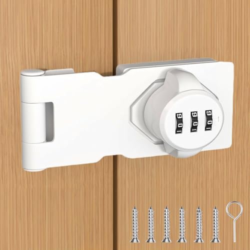 Bifold Door Lock White 3-Digit Password Keyless Cabinet Door Locks with Combination Sliding Pantry Lock Closet Door Lock for Double Barn Shed Door Yardlock for Garage Garden 1pcs