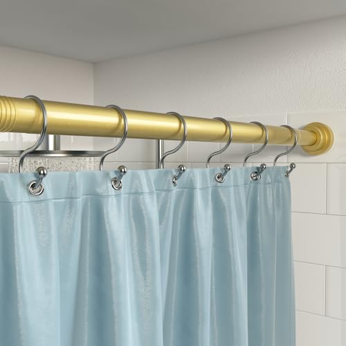 Image of 1Pack Gold Spring Tension Curtain Rod 45-78 Inches, 7 /8 inch Diameter | Adjustable Shower Curtain Rod No Drill, Anti-slip Heavy Duty Spring Curtain Rod for Windows Bathroom Kitchen Closet Doorway