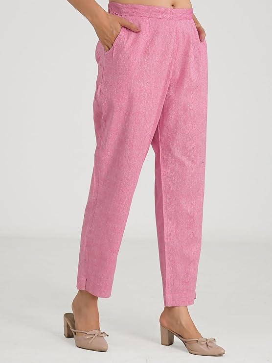 Image of Women's Solid Straight Fit Cotton Trousers | Slim Fit | Trousers for Women | Casual & Office Wear Bottom for Daily