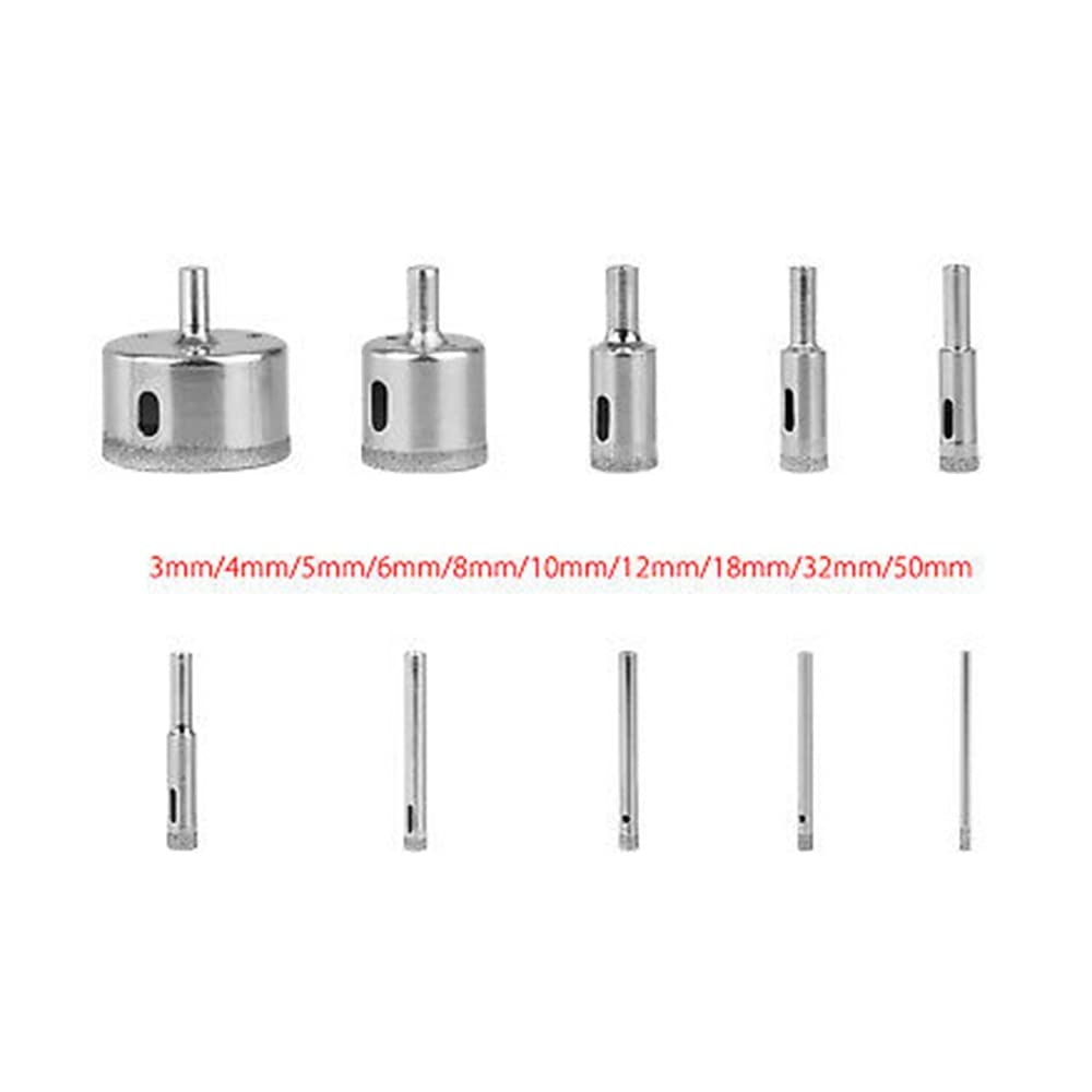 10 sztuk 3-50mm diamentowe szklane wiertło do marmuru rdzeń piła walcowa otwieracz ceramiczne płytki marmurowe otwieranie narzędzie do obróbki drewna zestaw wierteł do szkła