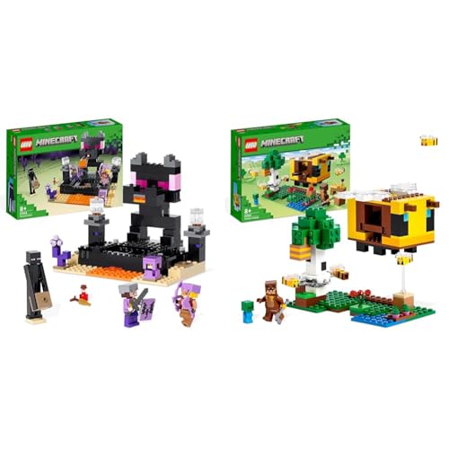 LEGO Minecraft El Combate en el End, Juego de Batalla, Juguete para Niños y Niñas de 8 Años, PVP & 21241 Minecraft La Cabaña-Abeja, Casa de Juguete para Niños y Niñas de 8 Años, Granja