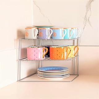 Tidiser® Plate Organiser for Kitchen Cupboard ~ Storage Solutions for Cupboards with Corner Plate Shelf Rack ~ Space Saving 3 Tier Wire Stand for Tidy Cabinets ~ Chrome & Black ~ 24.5cm x 24cm x 20cm