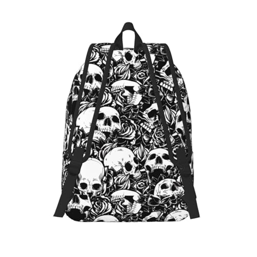 BREAUX Black Floral Skull Canvas Casual Lightweight Duffel Bag, Fashion Duffel Bag, Unisex Travel Backpack3