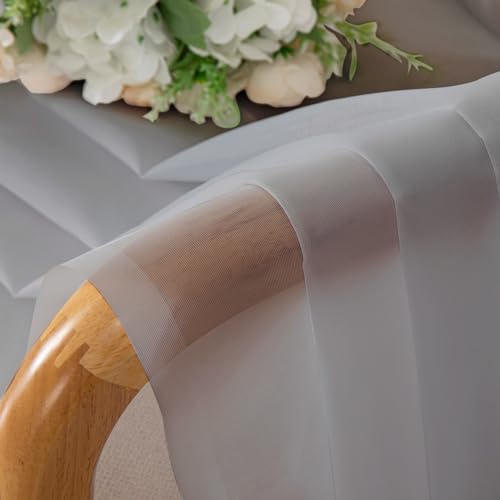 Image of Chyhomenyc Sheer Light Grey Curtains 90 inches Long 2 Panels, Light Filtering Soft Airy Solid Elegant Voile Window Treatment Drapes for Bedroom Living Room Wedding Party Decor, 42 Wx90 L Inches