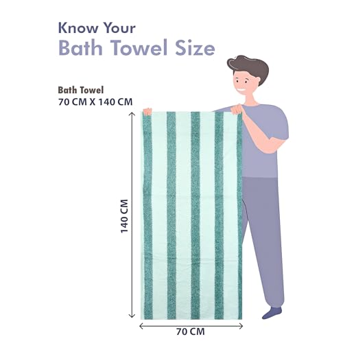 Image of Cortina Stripe Printed Towels for Bath (70 x 140 cm) 380 GSM Microfiber, Ultra Soft, Highly Absorbent & Quick Dry for Gym, Beach & Bathroom Towels for Men, Women & Kids (Green Strip)