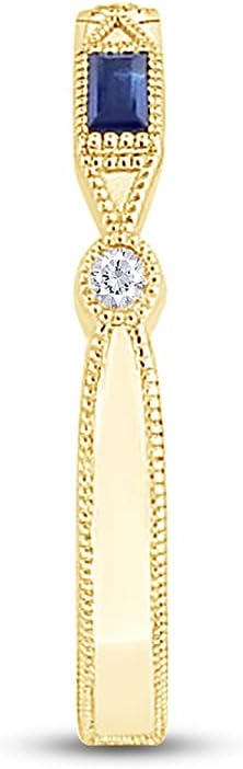AFFY Round Cut 0.08 Carat White Natural Diamond & 0.12 Carat Blue Sapphire Wedding Band Eternity Ring In 14K Gold Over Sterling Silver (I2-I3 Clarity)
