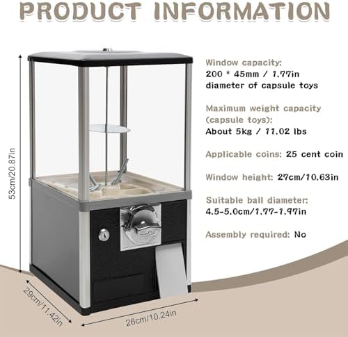 Green Coin-Operated Gumball Machine, Commercial Capsule Vending Machine for Twister Balls & Candy, 1.77-1.97" Ball Size, Secure Lock with 4 Keys, Perfect for Toys & Treats
