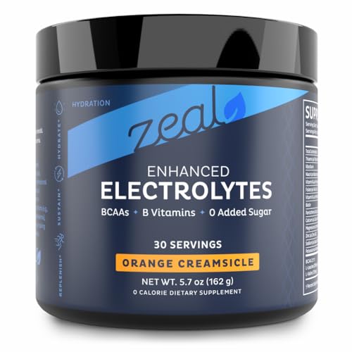 Image of Zeal Electrolyte Powder - 30 Servings | Keto Electrolytes Powder | Zero Sugar, BCAAs, B-Vitamins | Potassium, Zinc, Magnesium | Hydration Powder Recovery Drink | Orange Creamsicle