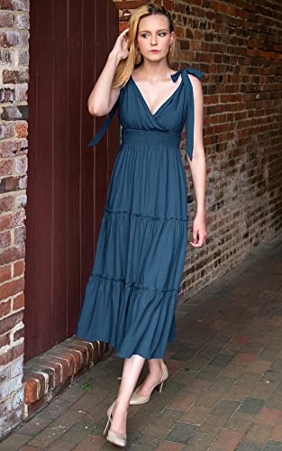 Image of PRETTYGARDEN Women's Cross Neck Summer Sleeveless Tiered Maxi Dress Beach Tie Strap Smocked Long Dresses Pleated Sundress