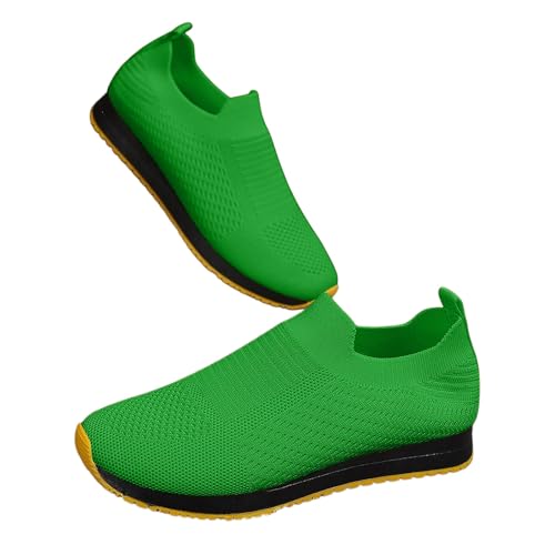 Baskets à enfiler femme vert légères et respirantes avec semelle blanche