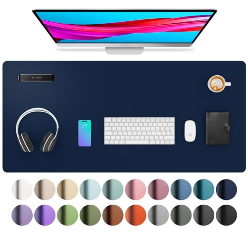 Aothia lederen bureaulegger, muismat,Antislip PU-lederen bureau-vloeipapier, laptop bureaublad, waterdicht bureau-schrijfblok voor kantoor en thuiswerk (91x43cm,Donkerblauw)