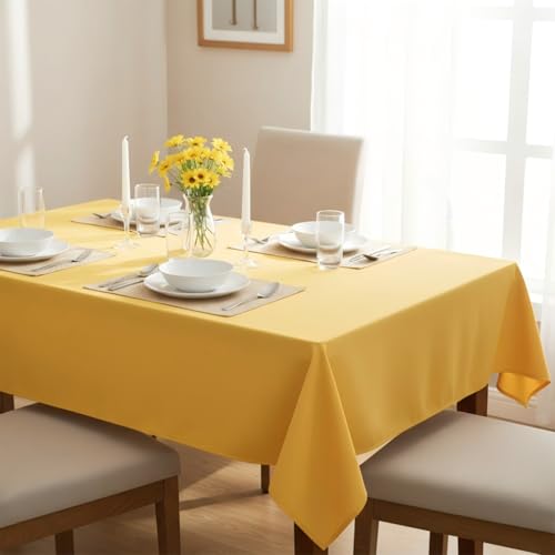 Image of sancua Rectangle Tablecloth - 60 x 102 Inch - Stain and Wrinkle Resistant Washable Polyester Table Cloth, Decorative Fabric Table Cover for Dining Tables, Buffet Parties and Camping, Yellow