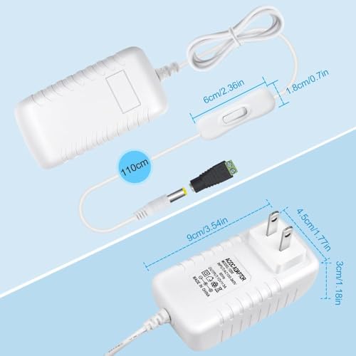 Image of 12V Power Supply, 12 Volt 3A 36W DC Power Supply with On Off Switch, White Switching LED Power Adapter, AC 110V to 12V Transformer Plug for LED Strip Lights with 5.5 /2.1 DC Female Connector, 3 Pack