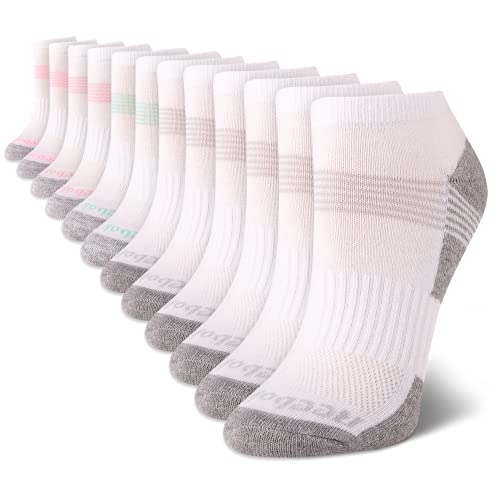 Image of Reebok Women's No Show Athletic Breathable Low Cut Cushioned Socks (12 Pack), Size 4-10, White /Grey