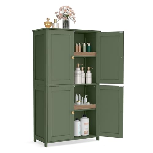 VASAGLE Floor Storage Cabinet, Shaker Cabinet with 2 Adjustable Shelves, 4 Doors, Tall Freestanding...